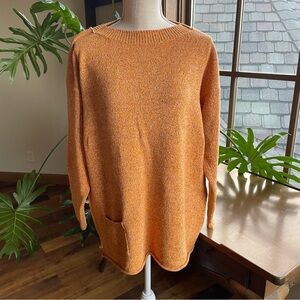 Flax Heathered Cotton Long Sleeve Boxy Tunic Sweater in Marigold Orange